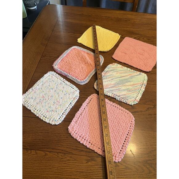 Set Of 6 Handmade Pot Holders Hot Pads Pastel Crochet Knitted - Picture 2 of 5